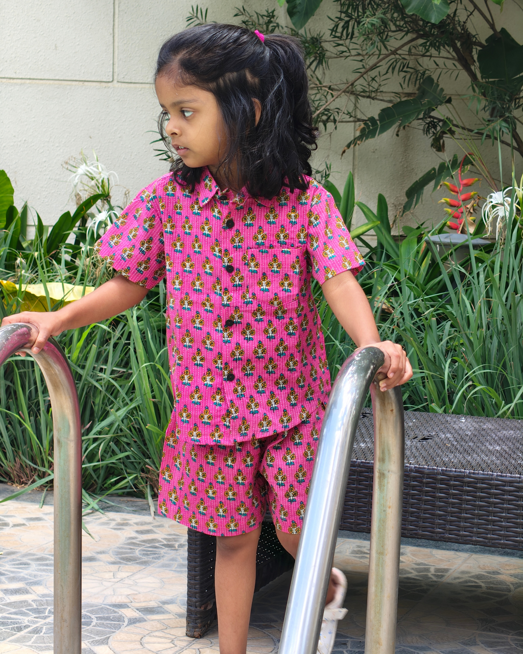Girls Pink Cotton Polo Shirt Co-ord Set for Summer