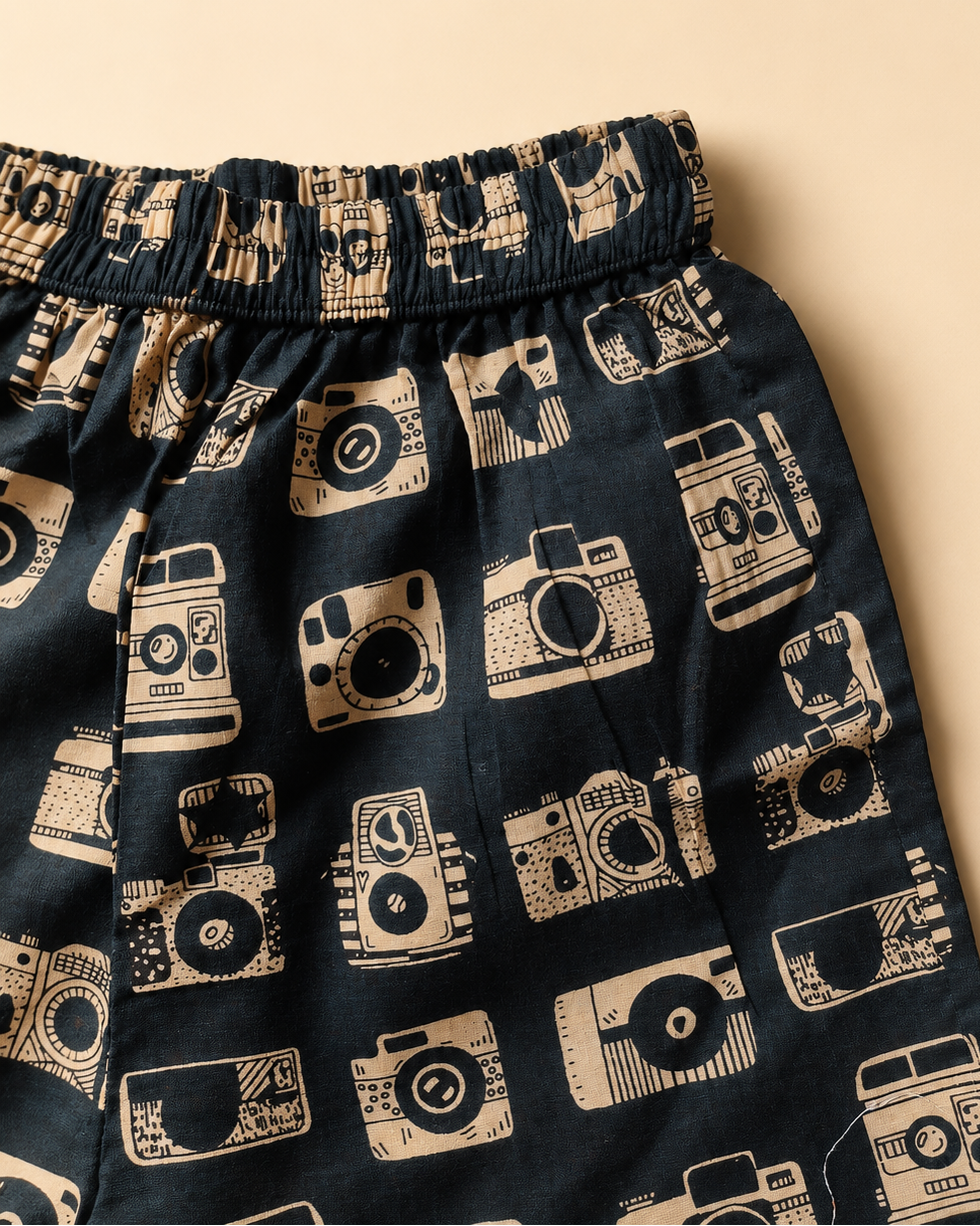 Boys Summer Co-ord Set | Pure Cotton Camera Print Shorts Set | Aruvo™
