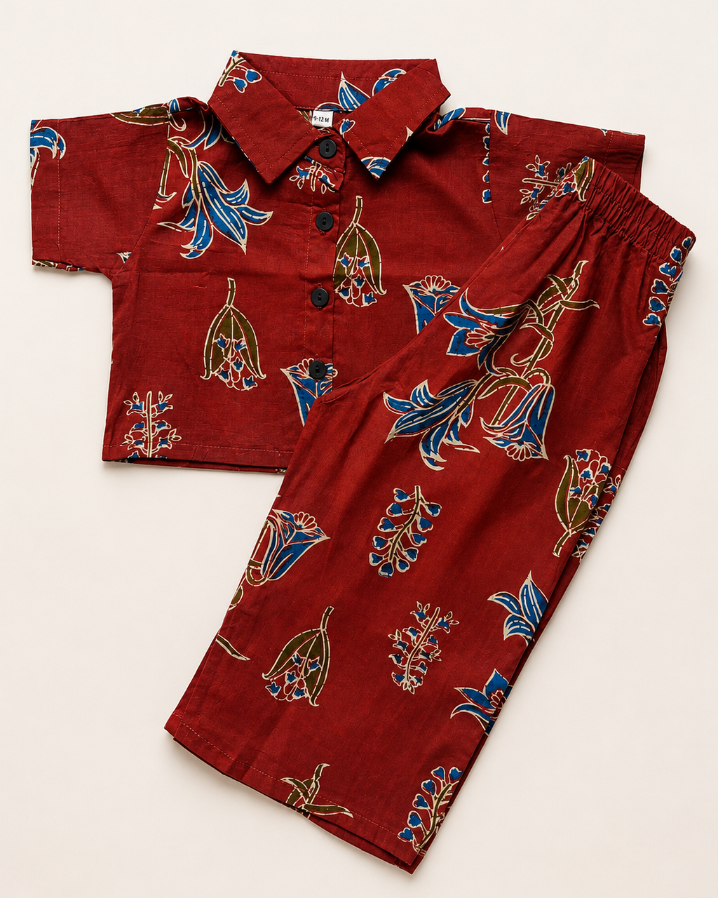 A floral printed girls premium cotton crop top with pant from Aruvo, in rust colour