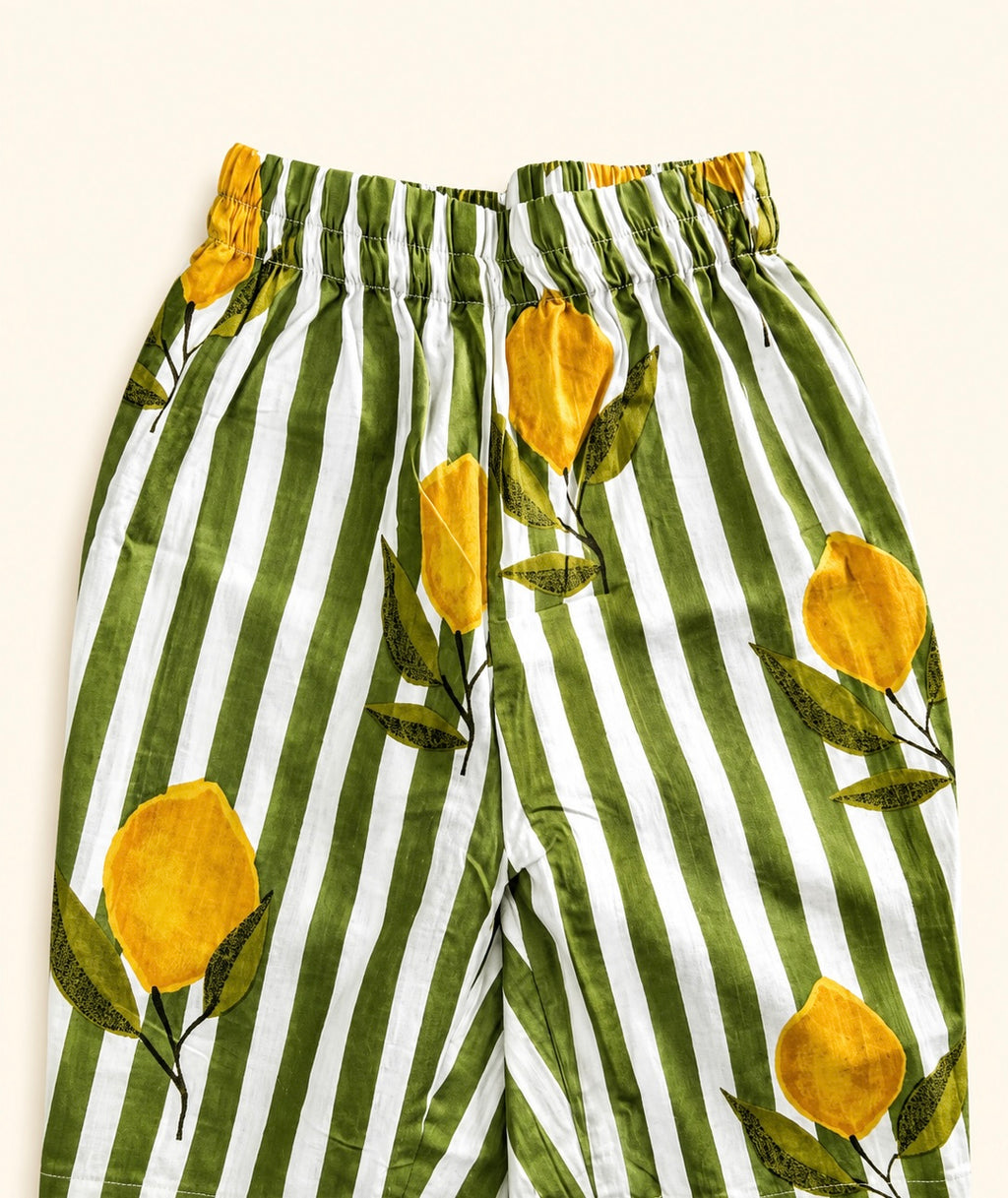 Aruvo's kids premium green striped night suit's pant on white background