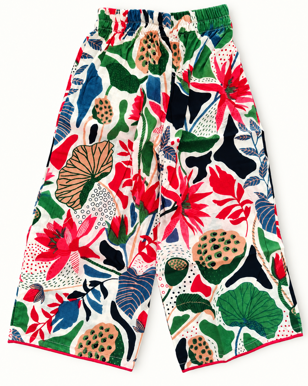 A leafy printed pant from Aruvo is lying on white background 