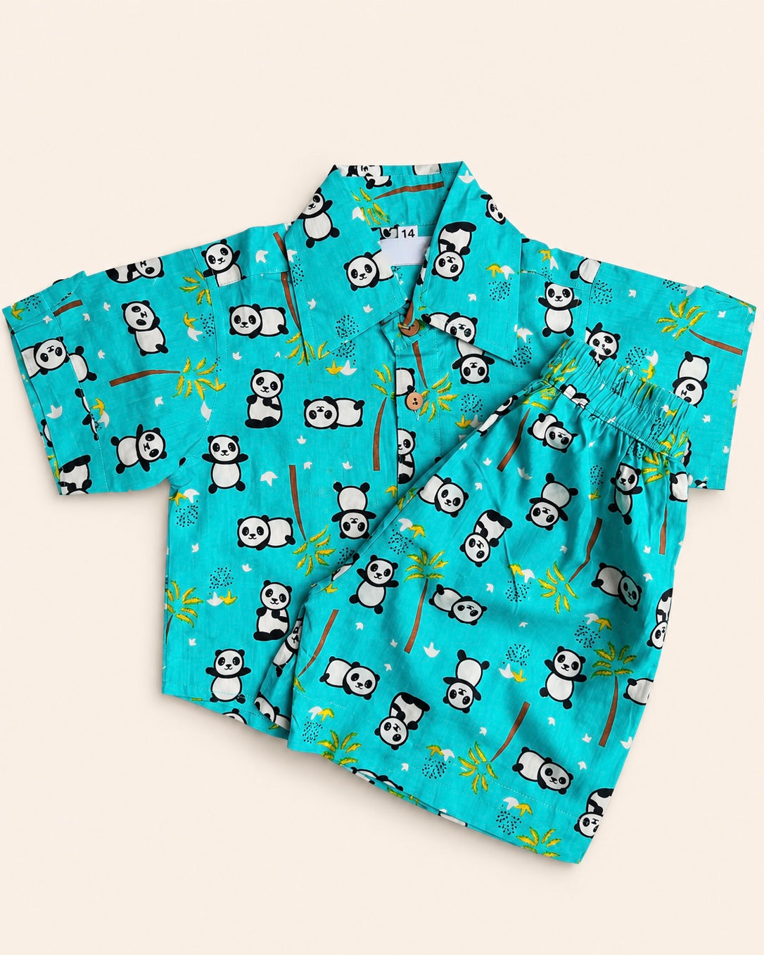 Children's Shorts set with panda pattern on a blue background from Aruvo