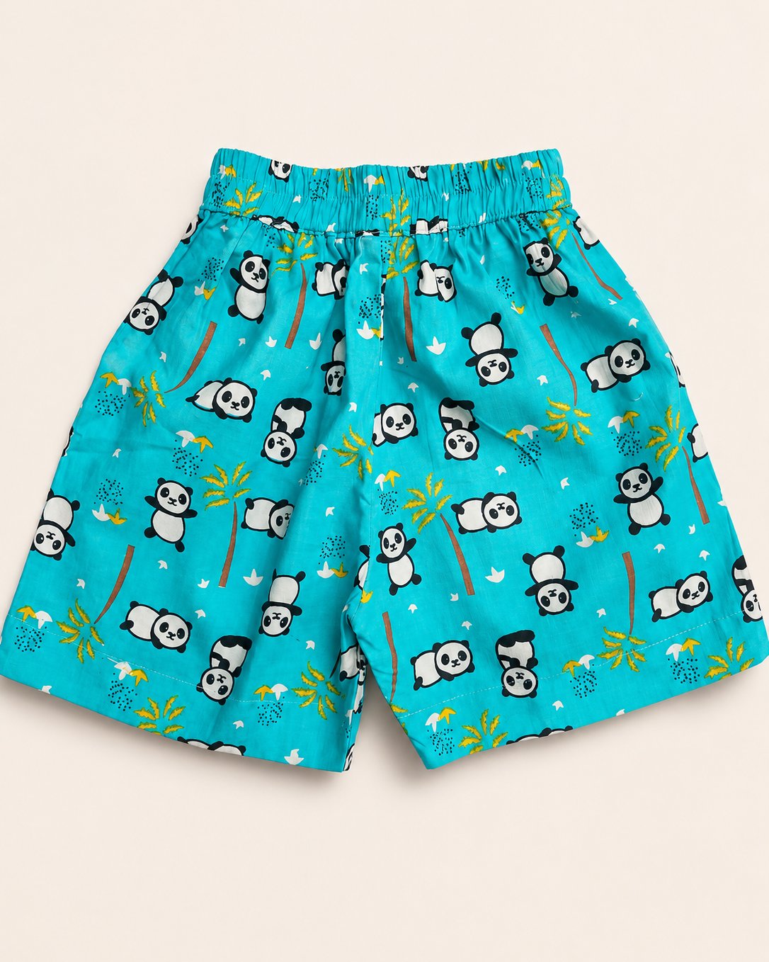 Children's Shorts set with panda pattern on a blue background from Aruvo