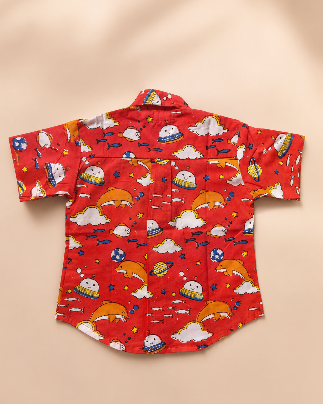 Boys Cotton Shorts Set | Red Hand Block Dolphin Print Co-ord | Aruvo™