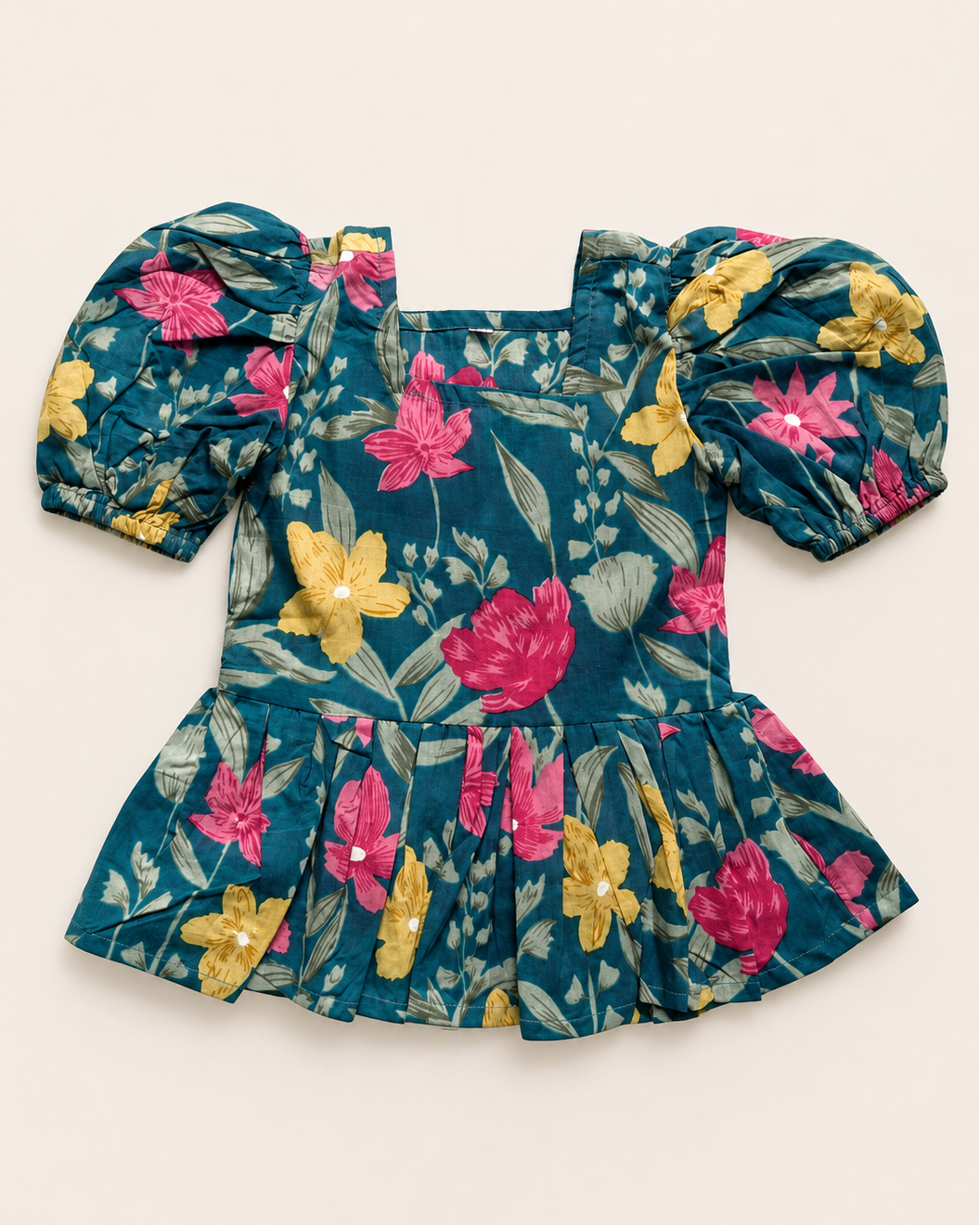 Tropical Bloom Girls Co-Ord Set | 100% Cotton Floral Peplum Outfit | Aruvo™
