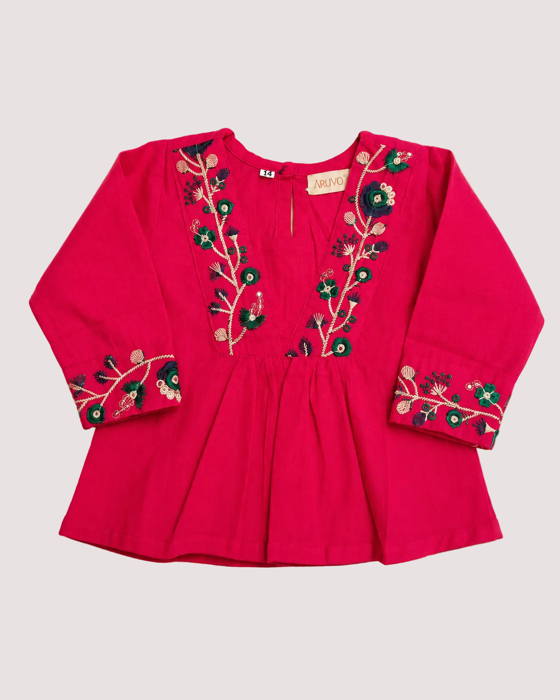 Girls FuchsiaFern Co-ord Set | Pure Cotton Three-Fourth Sleeve | Aruvo™