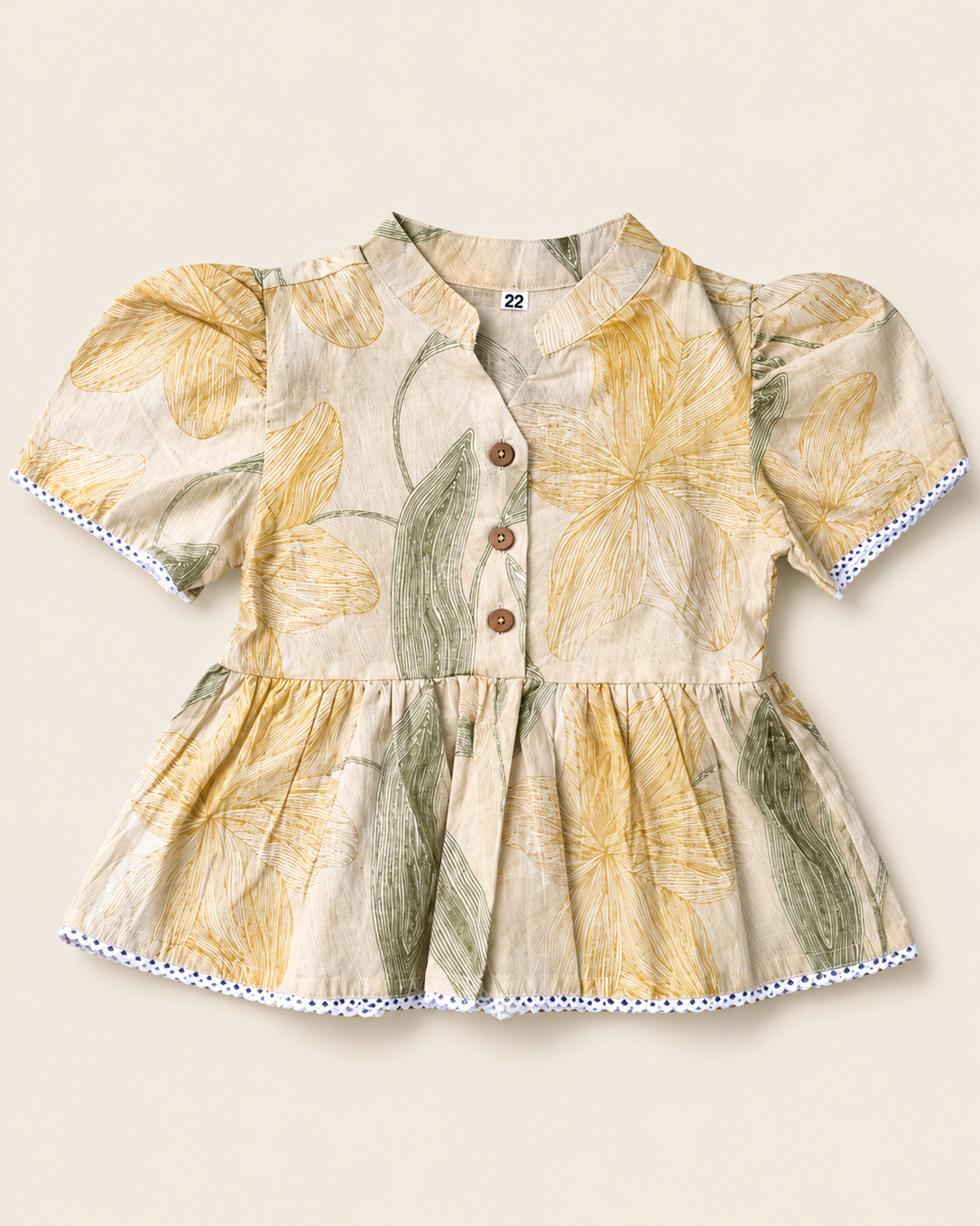 Floral printed Ivory Girls co-ord's Top from Aruvo in beige solid background
