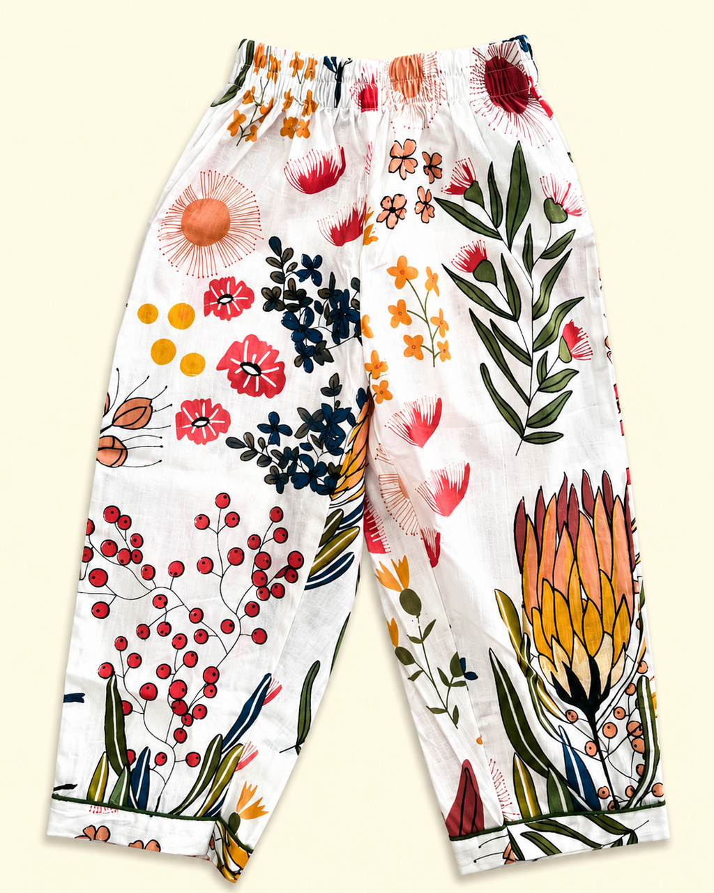 Aruvo premium Cotton kids night suit set's pant in white color with floral printing on it