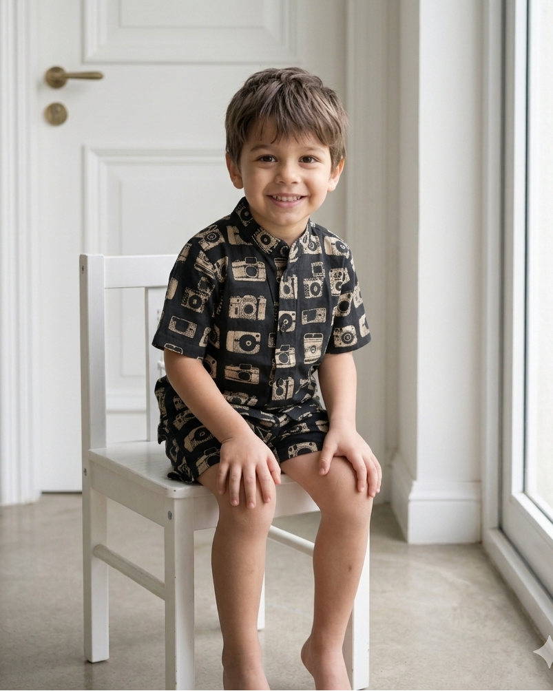 A boy is wearing toddler boys co ord set 