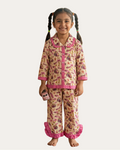 SnugBug Girls pure cotton frill night suit set on white background