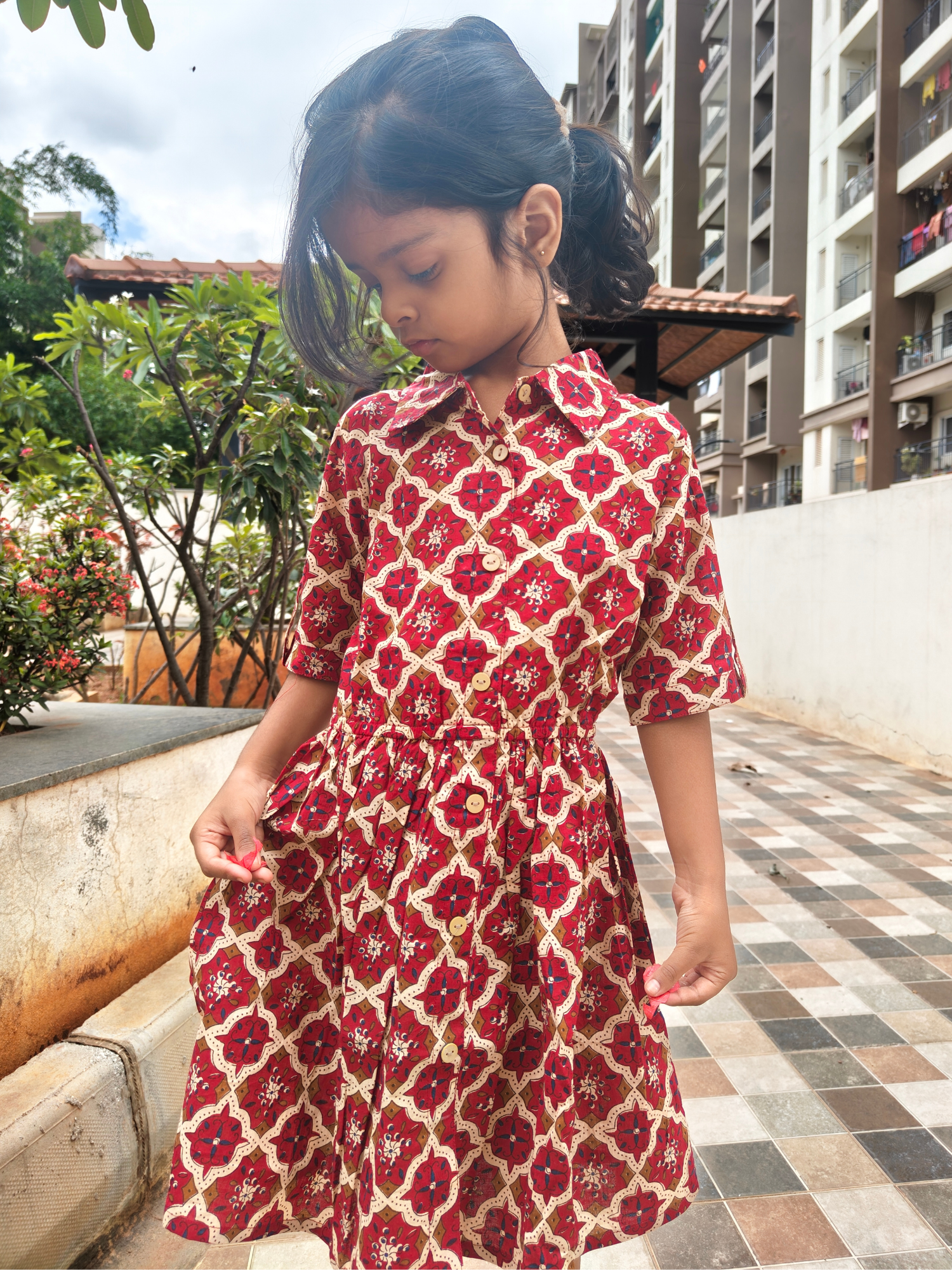Shop Girls Cotton Frock - Half Sleeve Collar Dress | Aruvo