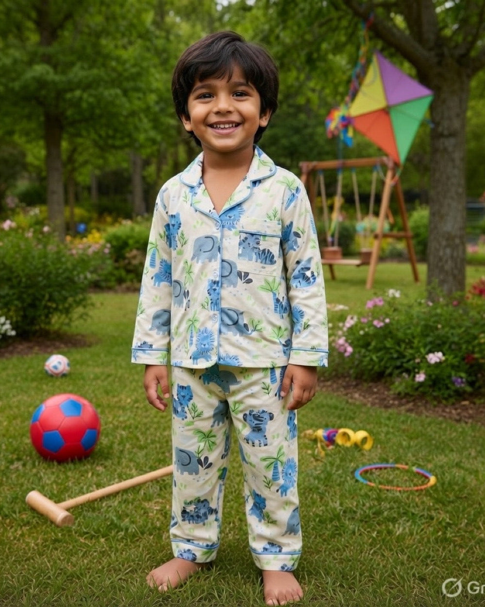 SnugBug Fat Elephant print Purple full sleeve night suit set