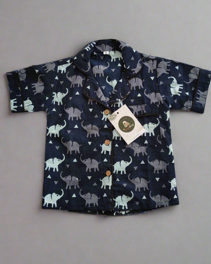 Kids Unisex Elephant Printed Half Sleeve Cotton Night Suit