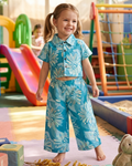 A girl wearing a crop top set in pure cotton breathable fabric 