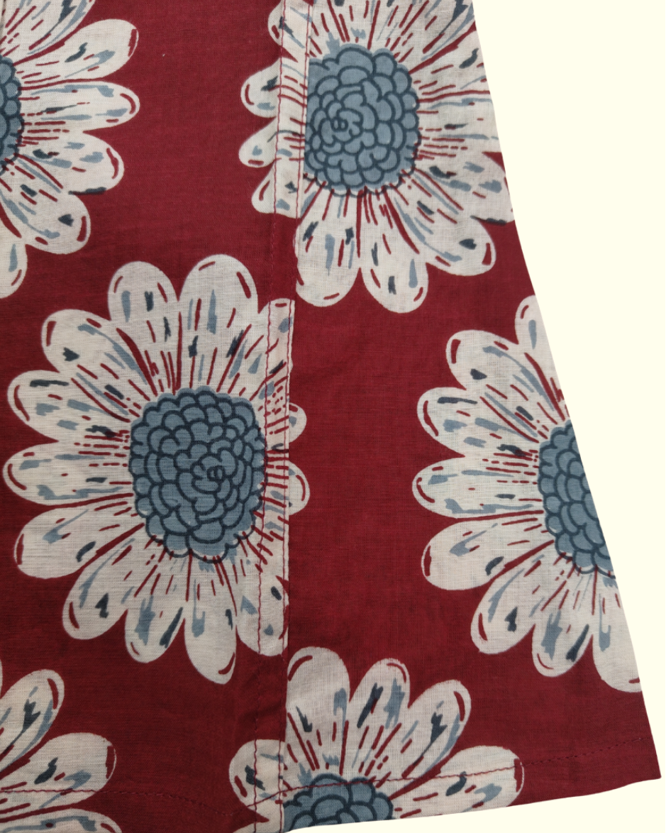 SnugBug Maroon daisy printed collared dress