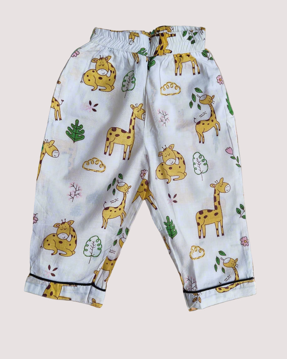SnugBug White Giraffe Printed NightSuit  in pure cotton fabric for boys and girls