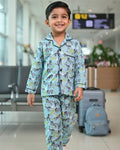 A boy wearing SnugBug's Zebra printed pure cotton full sleeve Night suit set