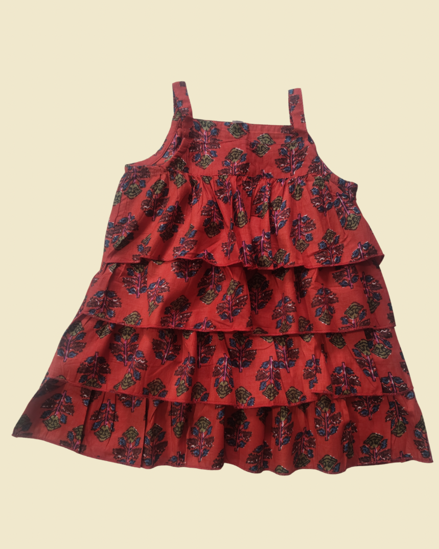 Aruvo Indo-western ruffled Top in dark red color and has strapped sleeve