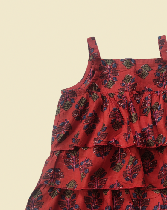 Aruvo Indo-western ruffled Top in dark red color and has strapped sleeve