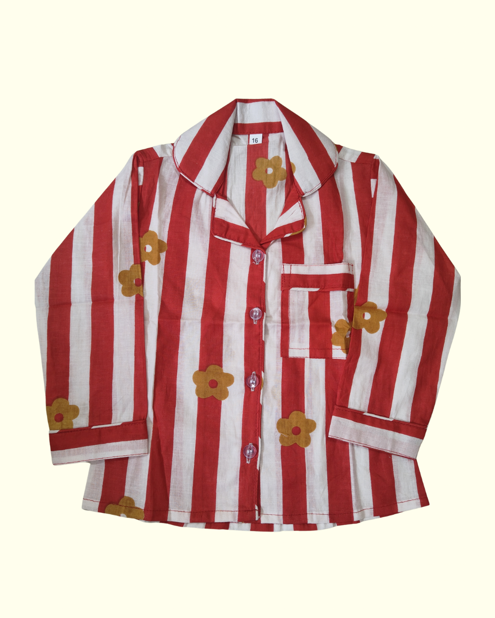 striped Red and White Premium Cotton fabric Full Sleeve Shirt